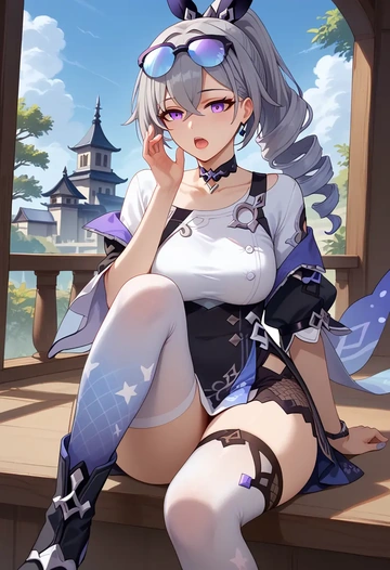 star rail,silver wolf,shirt dress,belted,stockings  - AI generated anime art